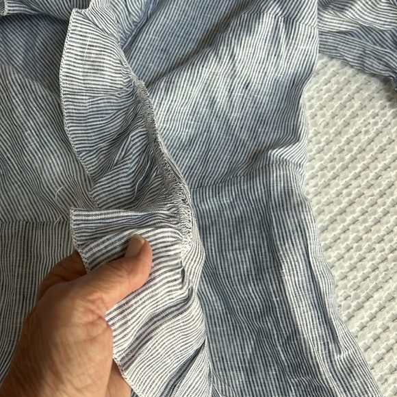 Kate Leigh Blue Linen Stripe Railroad Mini Wrap Dress Size Large NWT - Picture 10 of 10